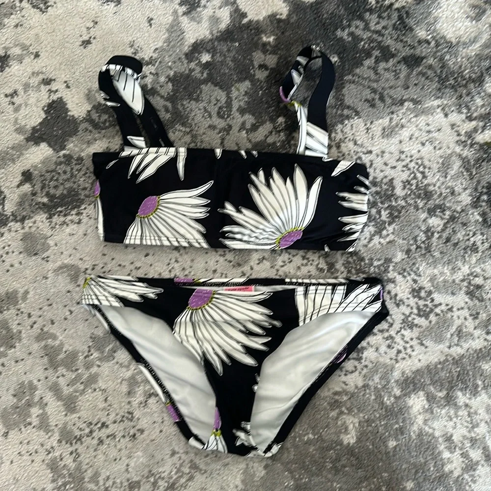 Kate Spade Black Floral two piece bikini swimsuit set